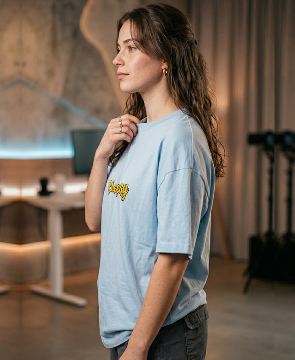 T.T. Women|Oversized Printed T-Shirt|Round Neck|Soft Breathable Cotton Fabric | Street , Casual & Outdoor Wear Tees|Cheesy Print|Baby Blue