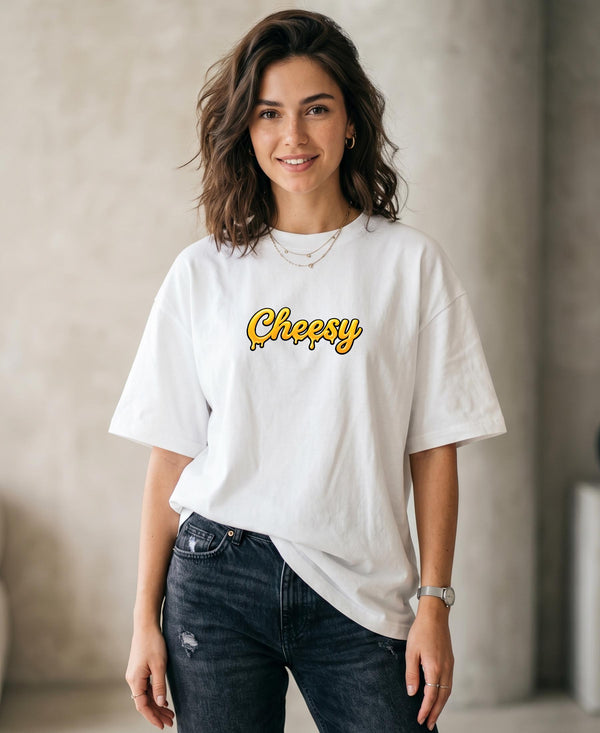T.T. Women|Oversized Printed T-Shirt|Round Neck|Soft Breathable Cotton Fabric | Street , Casual & Outdoor Wear Tees|Cheesy Print|White