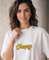 T.T. Women|Oversized Printed T-Shirt|Round Neck|Soft Breathable Cotton Fabric | Street , Casual & Outdoor Wear Tees|Cheesy Print|White