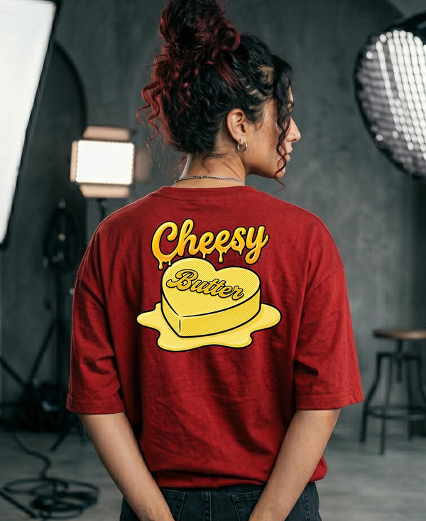 T.T. Women|Oversized Printed T-Shirt|Round Neck|Soft Breathable Cotton Fabric | Street , Casual & Outdoor Wear Tees|Cheesy Print|Red