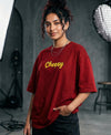 T.T. Women|Oversized Printed T-Shirt|Round Neck|Soft Breathable Cotton Fabric | Street , Casual & Outdoor Wear Tees|Cheesy Print|Red