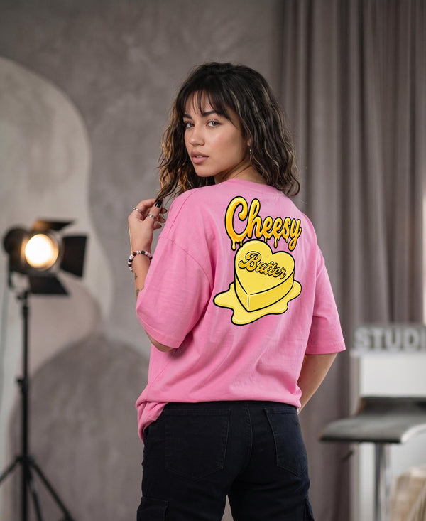 T.T. Women|Oversized Printed T-Shirt|Round Neck|Soft Breathable Cotton Fabric | Street , Casual & Outdoor Wear Tees|Cheesy Print|Pink