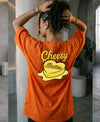 T.T. Women|Oversized Printed T-Shirt|Round Neck|Soft Breathable Cotton Fabric | Street , Casual & Outdoor Wear Tees|Cheesy Print|Orange