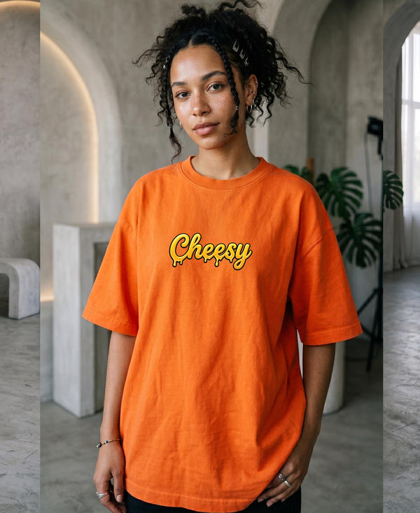 T.T. Women|Oversized Printed T-Shirt|Round Neck|Soft Breathable Cotton Fabric | Street , Casual & Outdoor Wear Tees|Cheesy Print|Orange