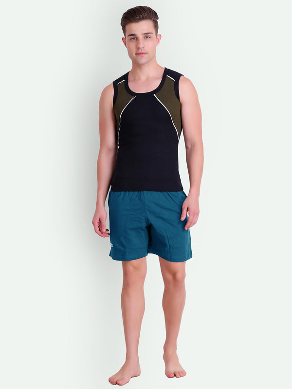 T.T. MenSolid Cotton Blend Shorts With Zipper & Back Pocket|Pack Of 2|Navy,Airforce
