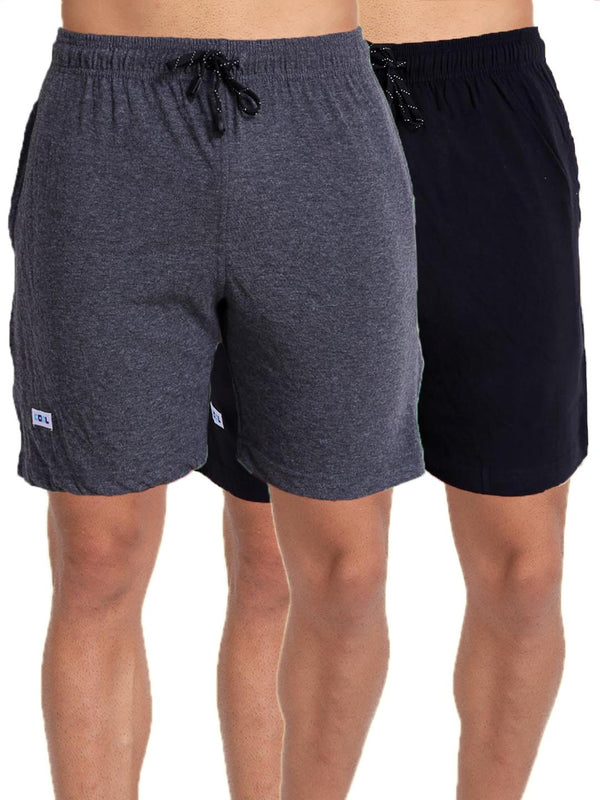 T.T. MenSolid Cotton Blend Shorts With Zipper & Back Pocket|Pack Of 2|Black,Anthra