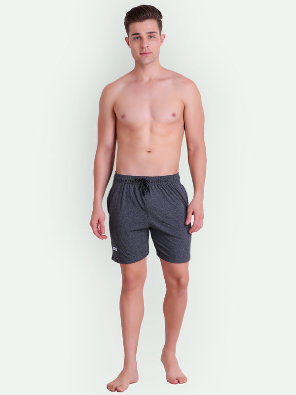 T.T. MenSolid Cotton Blend Shorts With Zipper & Back Pocket|Pack Of 2|Black,Anthra