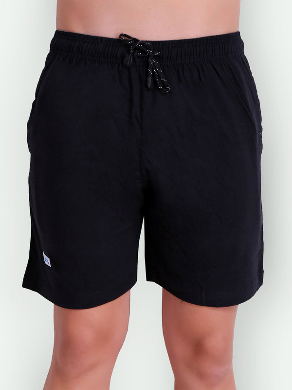 T.T. MenSolid Cotton Blend Shorts With Zipper & Back Pocket|Pack Of 3|Black,Airforce,Navy