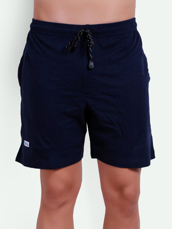 T.T. MenSolid Cotton Blend Shorts With Zipper & Back Pocket|Pack Of 3|Black,Airforce,Navy
