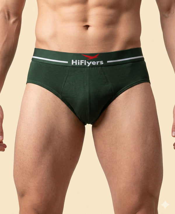 Hiflyers Men|Soft Breathable Odour-Free Cotton Lycra Fabric|Regular Fit|Comfortable Everyday Innerwear Brief|Pack Of 2|Navy,Olive
