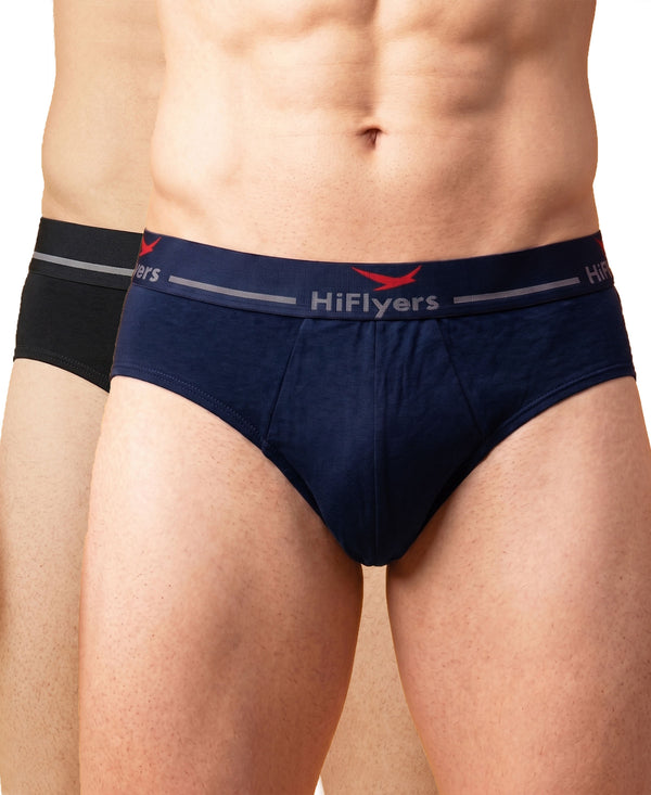 Hiflyers Men|Soft Breathable Odour-Free Cotton Lycra Fabric|Regular Fit|Comfortable Everyday Innerwear Brief|Pack Of 2|Navy,Black