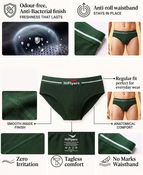 Hiflyers Men|Soft Breathable Odour-Free Cotton Lycra Fabric|Regular Fit|Comfortable Everyday Innerwear Brief|Pack Of 2|Maroon,Olive