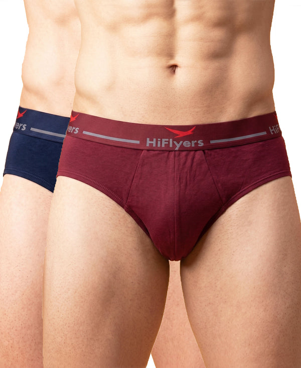 Hiflyers Men|Soft Breathable Odour-Free Cotton Lycra Fabric|Regular Fit|Comfortable Everyday Innerwear Brief|Pack Of 2|Maroon,Navy