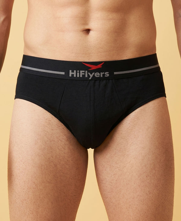 Hiflyers Men|Soft Breathable Odour-Free Cotton Lycra Fabric|Regular Fit|Comfortable Everyday Innerwear Brief|Pack Of 2|Grey,Black