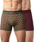 Hiflyers Men|Soft Breathable Odour-Free Cotton Lycra Fabric|Regular Fit|Stylish Geometrical Design Printed Trunk|Pack Of 2|Olive,Maroon