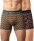 Hiflyers Men|Soft Breathable Odour-Free Cotton Lycra Fabric|Regular Fit|Stylish Geometrical Design Printed Trunk|Pack Of 2|Olive,Black