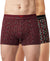 Hiflyers Men|Soft Breathable Odour-Free Cotton Lycra Fabric|Regular Fit|Stylish Geometrical Design Printed Trunk|Pack Of 2|Maroon,Black