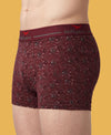 Hiflyers Men|Soft Breathable Odour-Free Cotton Lycra Fabric|Regular Fit|Stylish Geometrical Design Printed Trunk|Pack Of 2|Maroon,Black