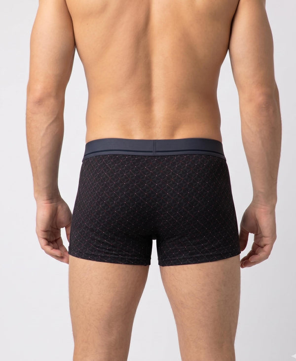 Hiflyers Men|Soft Breathable Odour-Free Cotton Lycra Fabric|Regular Fit|Stylish Geometrical Design Printed Trunk|Pack Of 3|Maroon,Grey,Olive