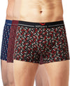 Hiflyers Men|Soft Breathable Odour-Free Cotton Lycra Fabric|Regular Fit|Stylish Geometrical Design Printed Trunk|Pack Of 3|Black,Maroon,Navy