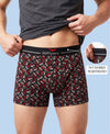 Hiflyers Men|Soft Breathable Odour-Free Cotton Lycra Fabric|Regular Fit|Stylish Geometrical Design Printed Trunk|Pack Of 3|Black,Grey,Maroon