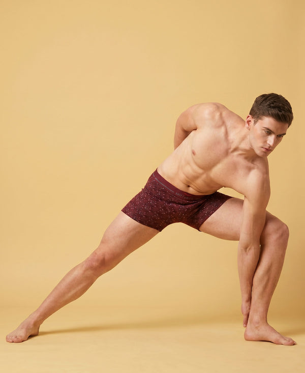 Hiflyers Men|Soft Breathable Odour-Free Cotton Lycra Fabric|Regular Fit|Stylish Geometrical Design Printed Trunk|Pack Of 3|Navy,Grey,Maroon