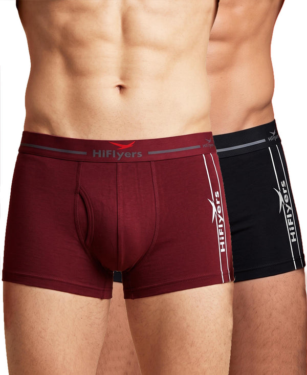 Hiflyers Men|Soft Breathable Odour-Free Cotton Lycra Fabric|Regular Fit|Comfortable Everyday Innerwear Trunk|Pack Of 2|Maroon,Black