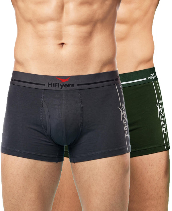 Hiflyers Men|Soft Breathable Odour-Free Cotton Lycra Fabric|Regular Fit|Comfortable Everyday Innerwear Trunk|Pack Of 2|Grey,Olive