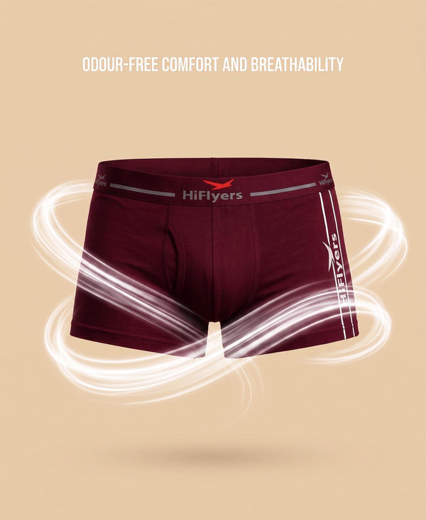 Hiflyers Men|Soft Breathable Odour-Free Cotton Lycra Fabric|Regular Fit|Comfortable Everyday Innerwear Trunk|Pack Of 2|Maroon,Navy