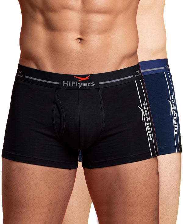 Hiflyers Men|Soft Breathable Odour-Free Cotton Lycra Fabric|Regular Fit|Comfortable Everyday Innerwear Trunk|Pack Of 2|Black,Navy