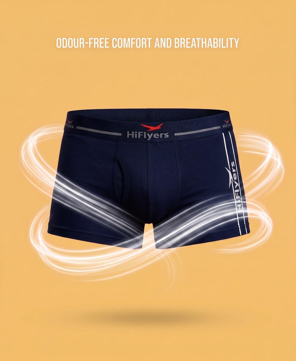 Hiflyers Men|Soft Breathable Odour-Free Cotton Lycra Fabric|Regular Fit|Comfortable Everyday Innerwear Trunk|Pack Of 2|Black,Navy