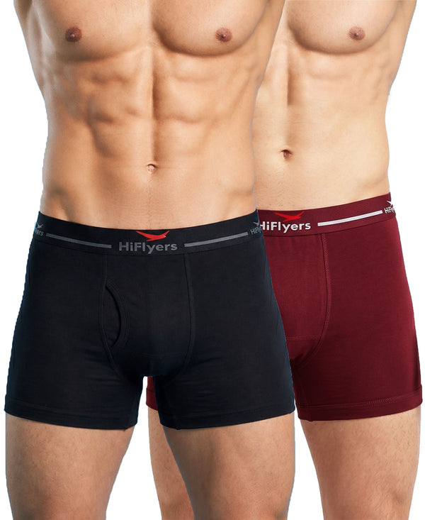 Hiflyers Men|Soft Breathable Odour-Free Cotton Lycra Fabric|Regular Fit|Comfortable Everyday Innerwear Trunk|Pack Of 2|Maroon,Black