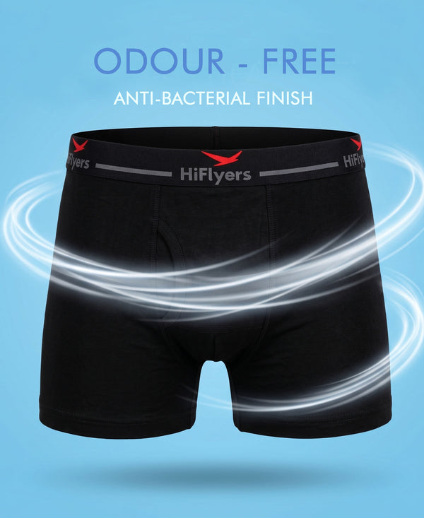 Hiflyers Men|Soft Breathable Odour-Free Cotton Lycra Fabric|Regular Fit|Comfortable Everyday Innerwear Trunk|Pack Of 2|Grey,Black