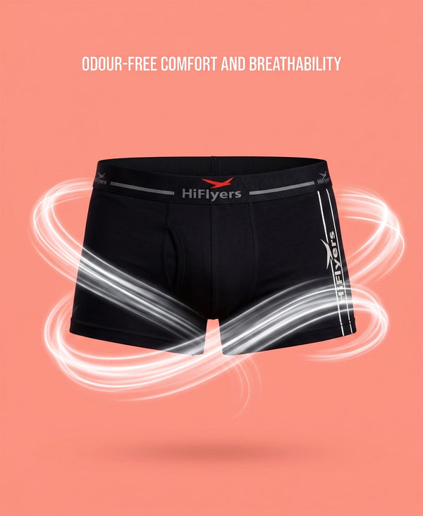 Hiflyers Men|Soft Breathable Odour-Free Cotton Lycra Fabric|Regular Fit|Comfortable Everyday Innerwear Trunk|Black