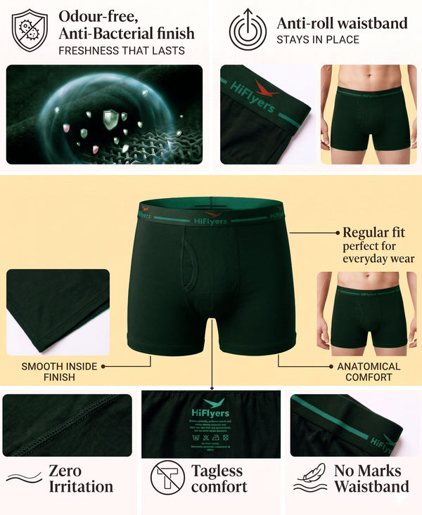 Hiflyers Men|Soft Breathable Odour-Free Cotton Lycra Fabric|Regular Fit|Comfortable Everyday Innerwear Trunk|Olive
