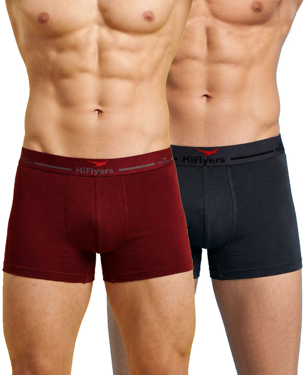 Hiflyers Men|Soft Breathable Odour-Free Cotton Lycra Fabric|Regular Fit|Comfortable Everyday Innerwear Trunk|Pack Of 2|Maroon,Grey