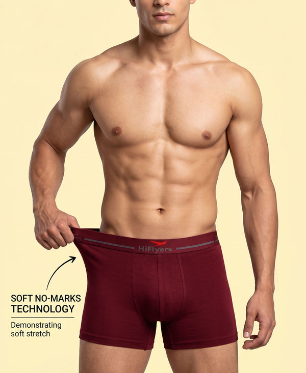 Hiflyers Men|Soft Breathable Odour-Free Cotton Lycra Fabric|Regular Fit|Comfortable Everyday Innerwear Trunk|Pack Of 2|Maroon,Olive