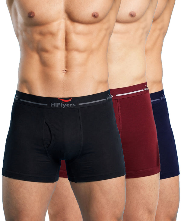 Hiflyers Men|Soft Breathable Odour-Free Cotton Lycra Fabric|Regular Fit|Comfortable Everyday Innerwear Trunk|Pack Of 3|Black,Maroon,Navy