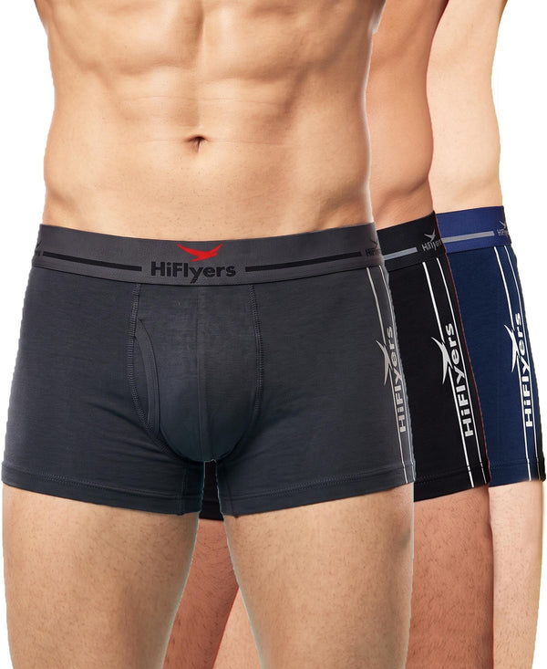 Hiflyers Men|Soft Breathable Odour-Free Cotton Lycra Fabric|Regular Fit|Comfortable Everyday Innerwear Trunk|Pack Of 3|Grey,Black,Navy