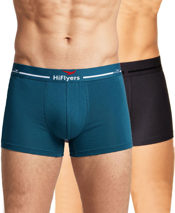 Hiflyers Men|Soft Breathable Odour-Free Micro Modal With Spandex Fabric|Regular Fit|Luxurious All-Day Innerwear Trunk|Pack Of 2|Teal,Grey