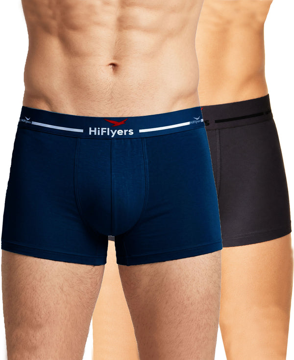 Hiflyers Men|Soft Breathable Odour-Free Micro Modal With Spandex Fabric|Regular Fit|Luxurious All-Day Innerwear Trunk|Pack Of 2|Navy,Grey