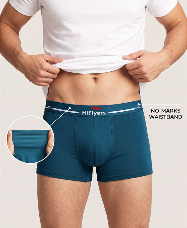 Hiflyers Men|Soft Breathable Odour-Free Micro Modal With Spandex Fabric|Regular Fit|Luxurious All-Day Innerwear Trunk|Pack Of 3|Olive,Teal,Grey