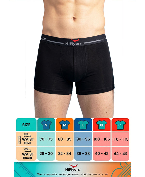 Hiflyers Men|Soft Breathable Odour-Free Micro Modal With Spandex Fabric|Regular Fit|Luxurious All-Day Innerwear Trunk|Pack Of 2|Black,Grey