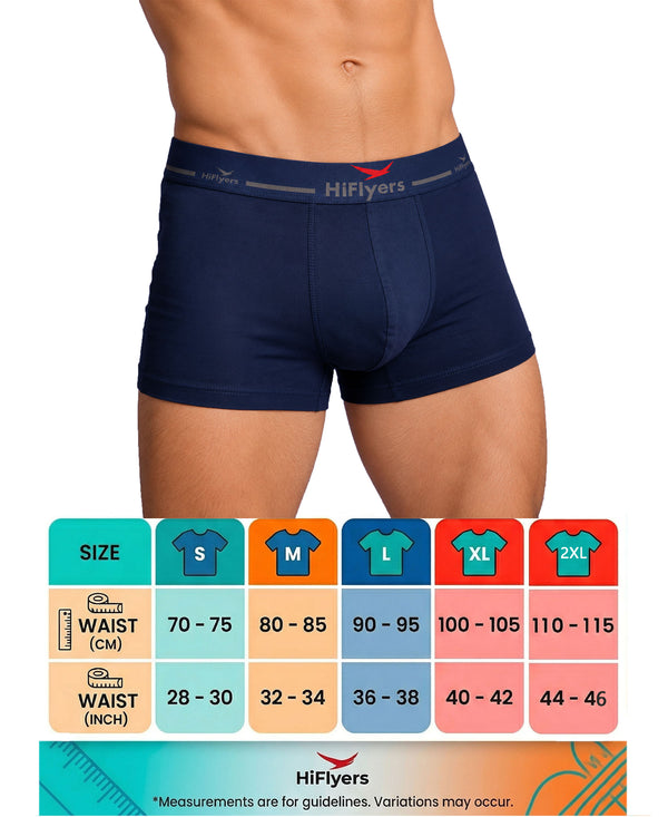 Hiflyers Men|Soft Breathable Odour-Free Micro Modal With Spandex Fabric|Regular Fit|Luxurious All-Day Innerwear Trunk|Pack Of 3|Navy,Olive,Grey