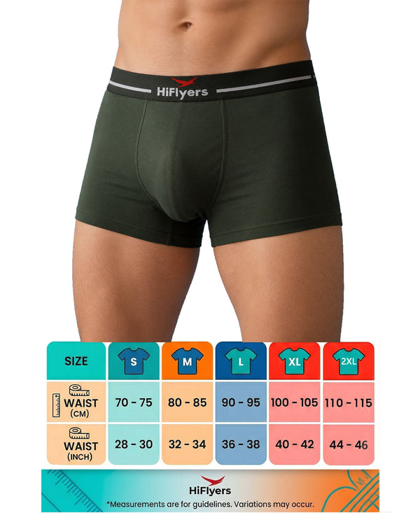 Hiflyers Men|Soft Breathable Odour-Free Micro Modal With Spandex Fabric|Regular Fit|Luxurious All-Day Innerwear Trunk|Olive