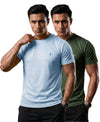 T.T. Men Dri-Fit Polyester Dot- Knit Fabric| Round Neck | Half Sleeve | Sweat-Wicking Gym & Active Wear Tees Pack Of 2 Light Blue,Olive