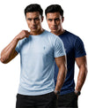 T.T. Men Dri-Fit Polyester Dot- Knit Fabric| Round Neck | Half Sleeve | Sweat-Wicking Gym & Active Wear Tees Pack Of 2 Light Blue,Blue