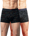 Hiflyers Men'S Micro Modal Spandex Trunk|Anti-Bacterial Odour-Free Fabric|Regular Fit|Ultra Soft Breathable Printed Innerwear|Pack Of 2|Black,Grey