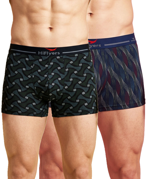 Hiflyers Men'S Micro Modal Spandex Trunk|Anti-Bacterial Odour-Free Fabric|Regular Fit|Ultra Soft Breathable Printed Innerwear|Pack Of 2|Black,Navy