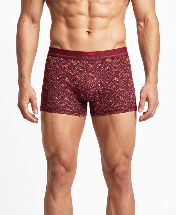 Hiflyers Men'S Micro Modal Spandex Trunk|Anti-Bacterial Odour-Free Fabric|Regular Fit|Ultra Soft Breathable Printed Innerwear|Pack Of 2|Maroon,Black